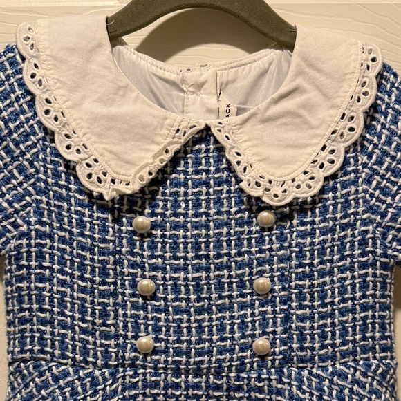 Janie & Jack Blue and White Tweed Dress with Lace Collar - Picture 2 of 7